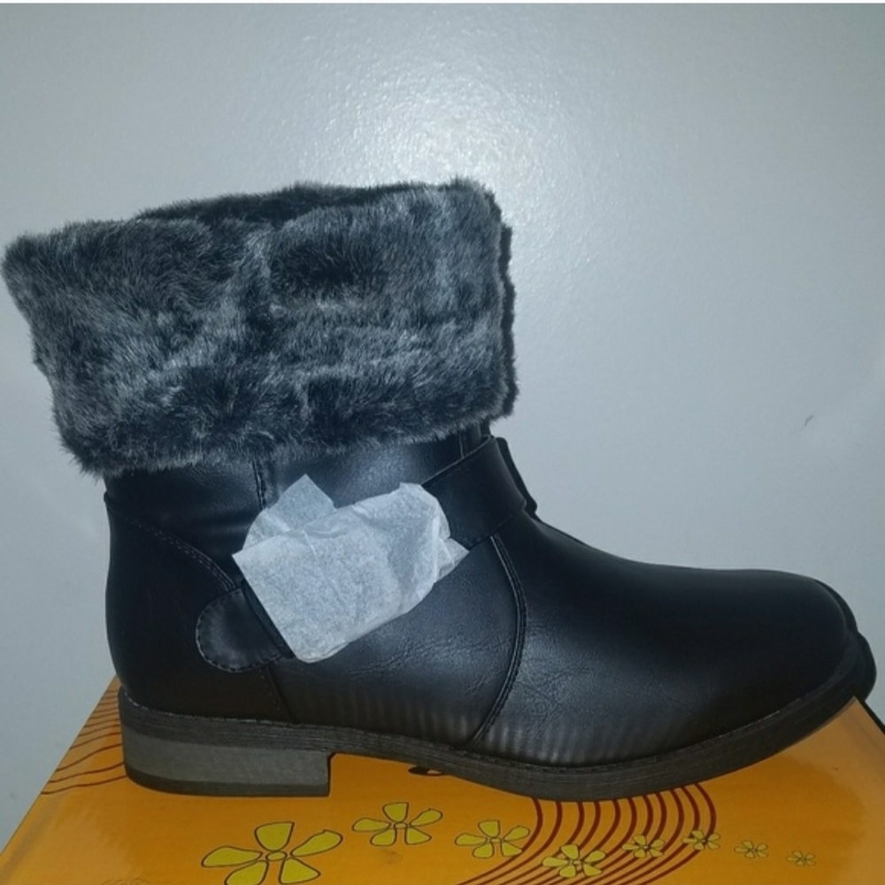 Black Faux Fur Ankle Boots